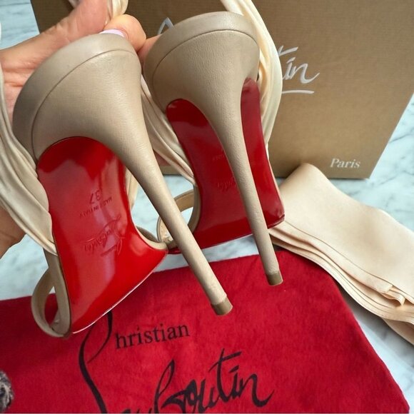CHRISTIAN LOUBOUTIN Sandale Du Desert 100 Leather Satin Sandals nude Beige - Picture 7 of 10